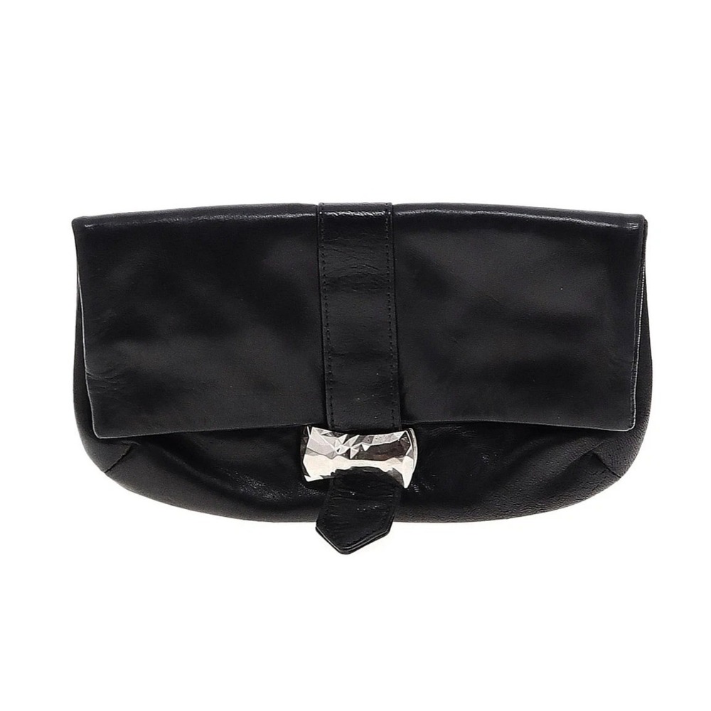 Michelle Fantaci Lauren Merkin Black Leather Clutch Evening Bag Envelope